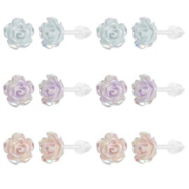 AoedeJ Plastic Earrings for School Hypoallergenic Plastic Earrings for Women Plastic Studs Earrings Colourful Plastic Earrings for Girls (Flower-1)