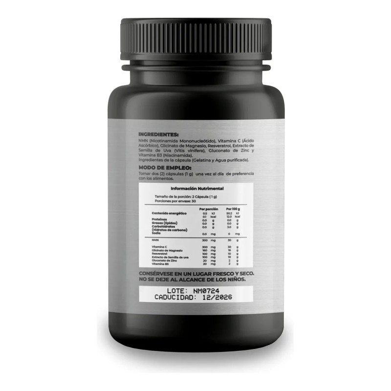 Nmn Nicotinamida Mononucleótido Resveratrol B3 60 Cápsulas Sabor Sin Sabor