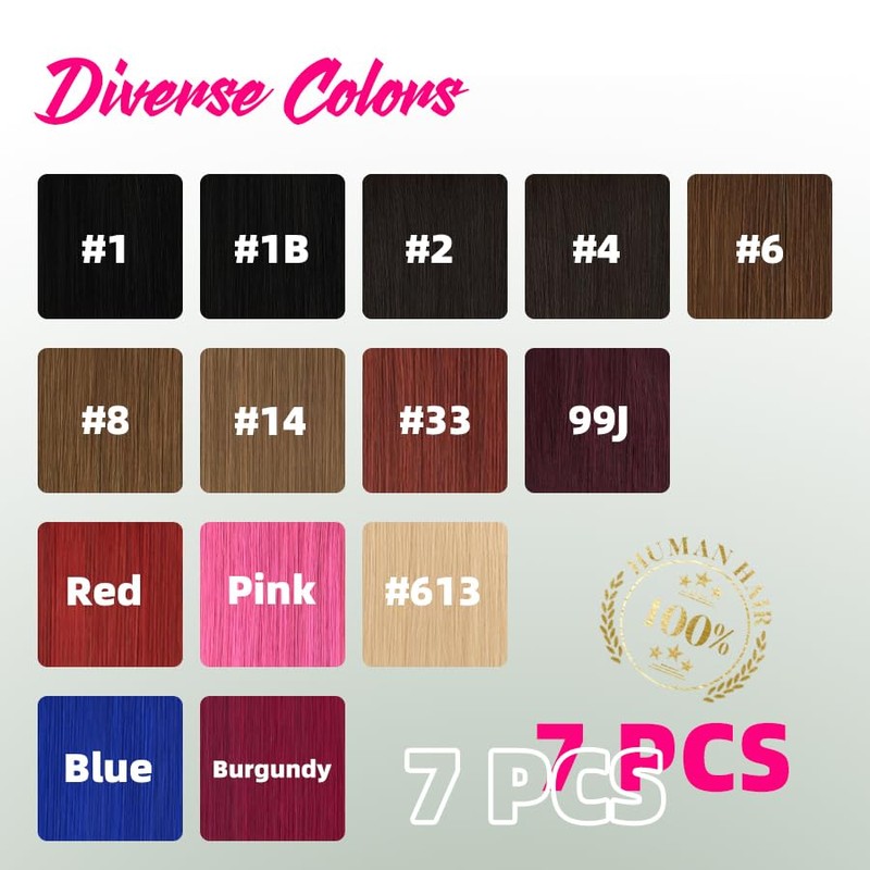 Straight Clip in Hair Extensions Real Human Hair, 7Pcs 16