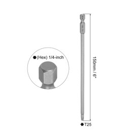 sourcing map 2pcs 1/4" Hex Shank T25 S2 Steel Magnetic Torx Security Screwdriver Bit 150mm Long