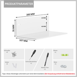 Sezanrpt 20 cm White Small Shelves Acrylic, Wall Shelves for Living Room Decor, Bedroom, Bathroom, Kitchen, Dining Room, Brand Store, Pack of 2