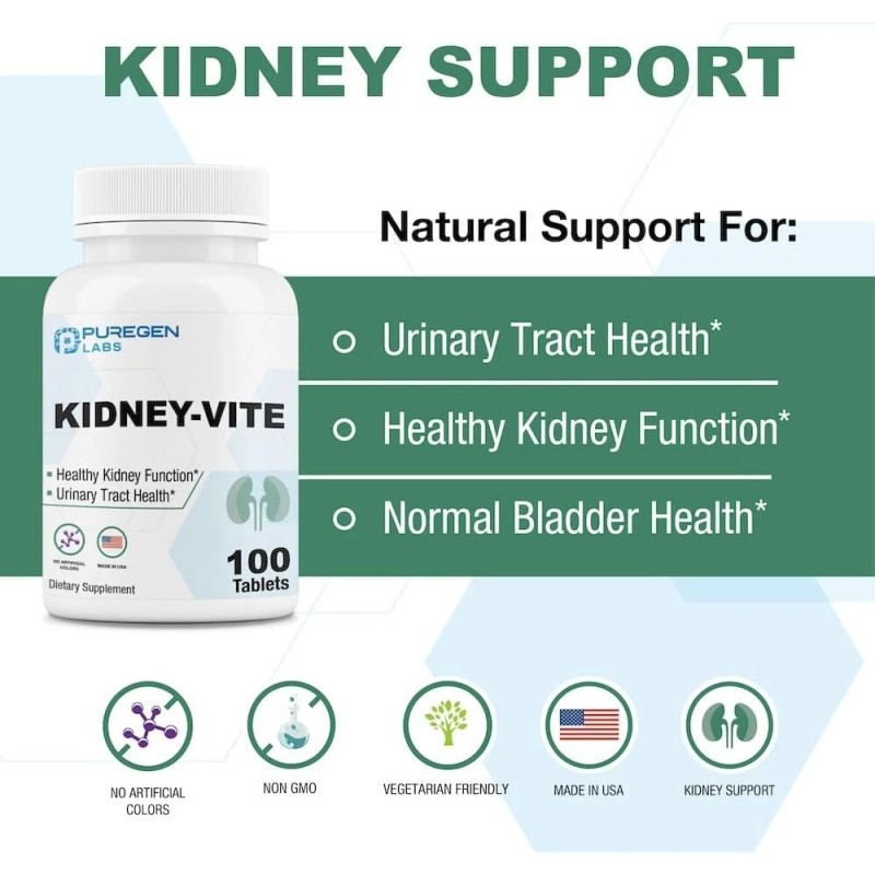 Puregen Labs Kidney-Vite *Premier Kidney, Renal Support* 100 Vegetarian Tablets
