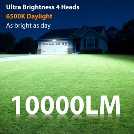 Abovizo 90W Flood Lights Outdoor, 10000LM Dusk to Dawn Outdoor Lighting, IP65 Waterproof, 6500K Daylight, 4 Heads LED Security Light for Garage, Yard, Porch(Black)