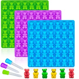 WARM TIME Large Gummy Bear Mold Candy Molds, Non-Stick Silicone Ice Cube Moulds Chocolate Molds BPA Free with 3 Droppers, Set of 3