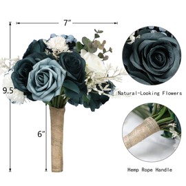 Spirit Up Art Wedding Bouquets for Bride Bridesmaid Elegant Teal Rose Artificial Flower Bridal Bouquet Fake Holding Flowers for Wedding Church Party Baby Shower Centerpieces Home Decoration Gifts