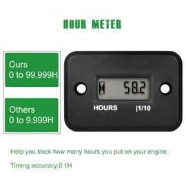 Yooreal Digital Inductive Hour Meter,Gas Engine Hr Meters,Dirt Bike,Waterproof IP68,for Various of ZTR/Riding Lawn Mower Land Trimmer Pressure Washer Boat Outboard Motor Motorcycle ATV Boat etc