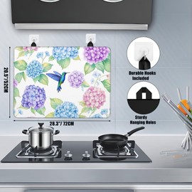 Spring Hydrangea Flower Stove Top Covers for Electric Stove,Hummingbird Glass Top Stove Cover, Heat Resistant Range Covers for Electric Stove,Washable Countertop Mat, 28 x 20 Inch