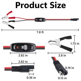 ecocstm 7.8FT SAE 16AWG Wire Harness with On/Off Switch, 12V Auto Silver Alligator Clips with Wires, SAE Battery Connector Wire, for Sprayer Parts, Lawn and Garden and Other Battery Power Supplies