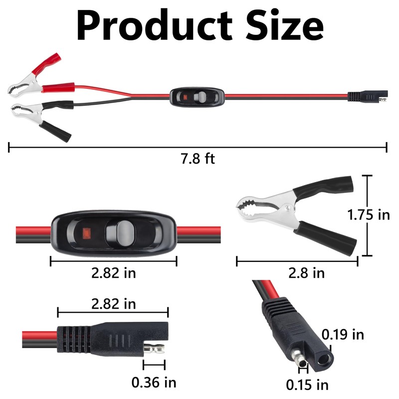 ecocstm 7.8FT SAE 16AWG Wire Harness with On/Off Switch, 12V