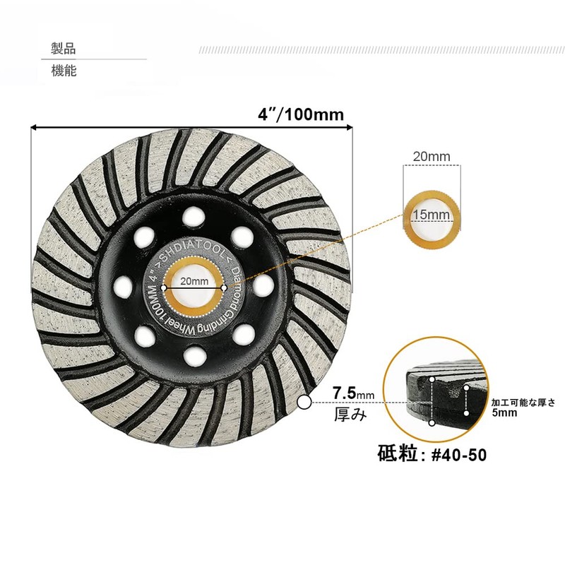 SHDIATOOL Diamond Grinding Cup Wheel 100mm for Turbo Low Marble