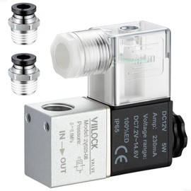 VIILOCK Pneumatic Solenoid Valve, 2 Position 2 Way 1/4”NPT Electric Solenoid Air Valve Normally Closed 2V025-08 (DC12V)