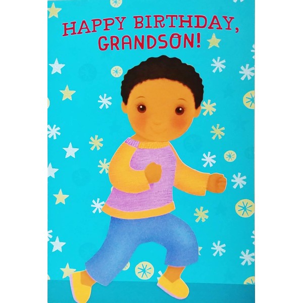 Happy Birthday Grandson Greeting Card - Hope You'll Be Dancing and Smiling and Laughing and Loving (Black African American)