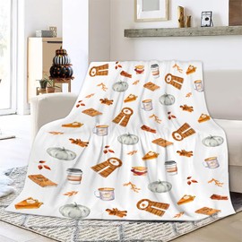 Luxury Fall Throw Blanket for Couch - Super Soft Flannel Autumn Blanket with Pumpkin Pie Spices Patterns, Cozy Lightweight Throw for Sofa, Bed, Living Room, 60"x50"