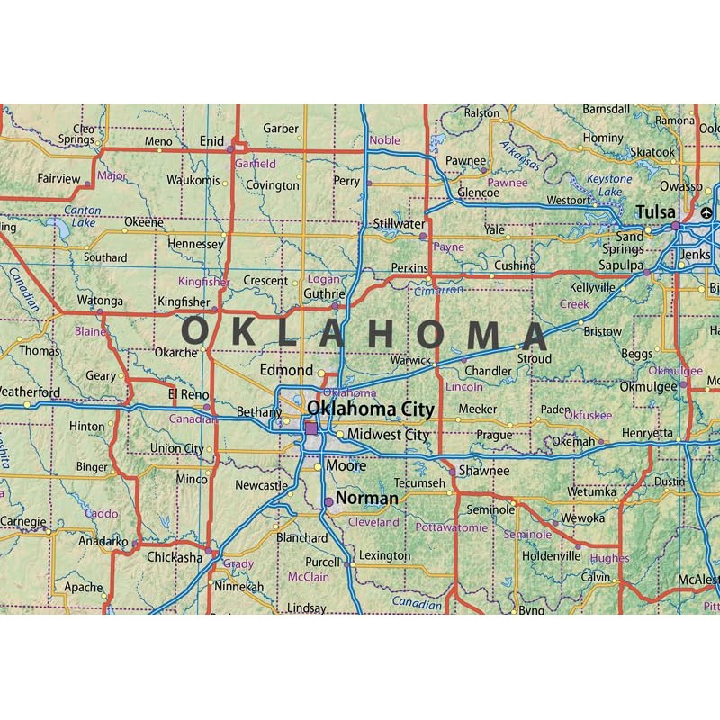 Kansas, Oklahoma, Missouri and Arkansas Poster Map - 23.3 x