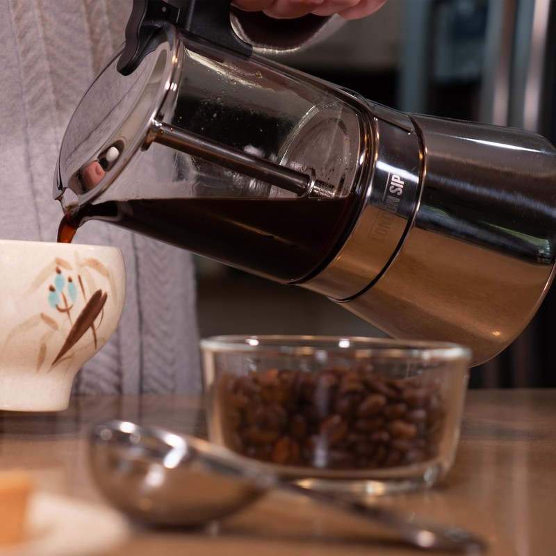 London Sip Glass and Stainless Steel Stovetop Espresso Maker Moka