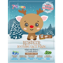 7th Heaven Winter Wonderland Reindeer Facial Sheet Mask (Pack of 4) Infused with Blueberry to Soothe Skin (Ages 8+)
