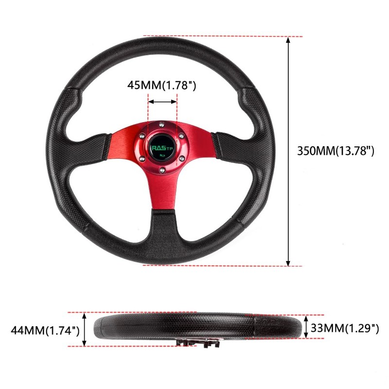 RASTP Universal Racing Steering Wheel 13.8”/350mm 6 Bolts Grip Vinyl