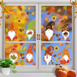 Thanksgiving Fenster Aufkleber, 8 Sheet Erntedankfest Fensteraufkleber Herbst Ahornblätter Fenster Aufkleber Thanksgiving Fenster Dekorationen für Thanksgiving Herbst Party Zubehör (8)