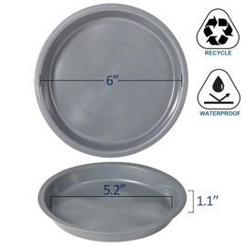 ATIDOHA 6 Pack Plant Saucers, Plant Saucers Flower Pot Tray Excellent for Indoor & Outdoor Plants (Grey, 6 inch)