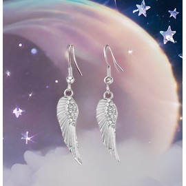 Angel Wing Earrings, Silver with Sparkle Gem Detail (3cm)
