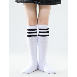 Knee High Tube Socks for Boys, Girls, Baby, Toddler & Child 3 Pairs(Black Strips,13.5in/34cm(4-8Years))