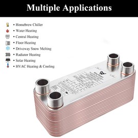 AB Plate Heat Exchanger, 3"x8" 16 Plates Water To Water Heat Exchanger, Copper/SS316L Stainless Steel Brazed Plate Heat Exchanger For Floor Heating, Water Heating, Snow Melting