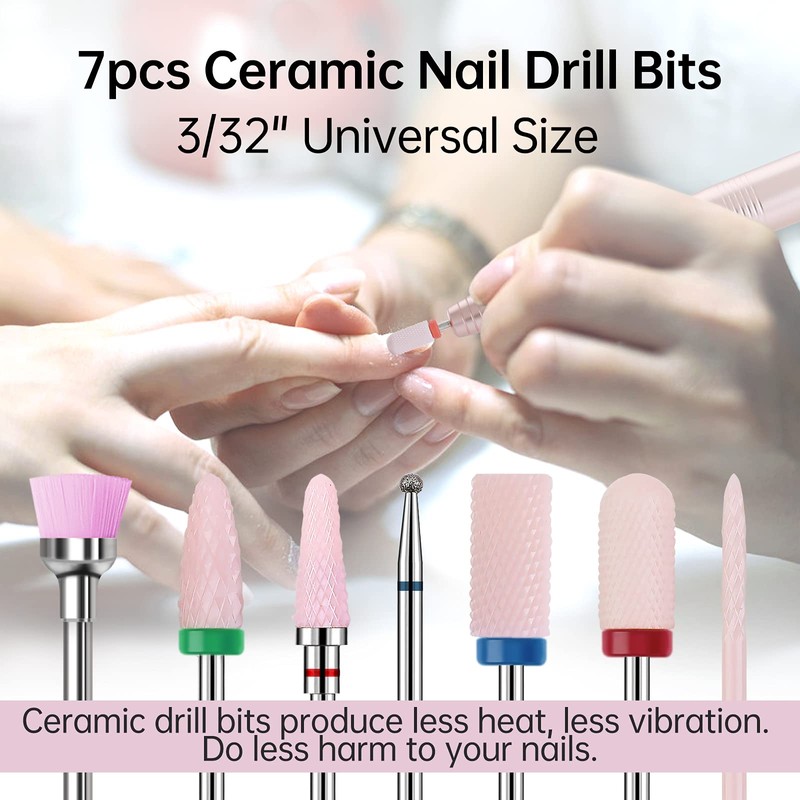 Kredioo 3/32" Ceramic Nail Drill Bits Set, 7 Pcs E