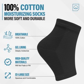 Migliore Wear Cracked Heel Socks, Foot Moisturiser Socks with Gel Heel, Cracked Heel Treatment, Cotton Moisturizing Socks for Dry Feet Women and Men - 2 Pairs(Large Size)
