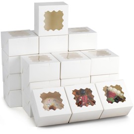 LotFancy 60pcs Small Cookie Boxes, 4x4x2.5 Inches, Bakery Boxes with Window, Baked Goods Packaging Containers for Cupcakes, Dessert, Macarons, Chocolates Donuts, Treats, Pastries