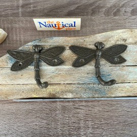 The Nautical Place Cast Iron Dragonfly Wall Hooks - Original Oil Rubbed Dark Worn Aged Patina  - 1 - Hook