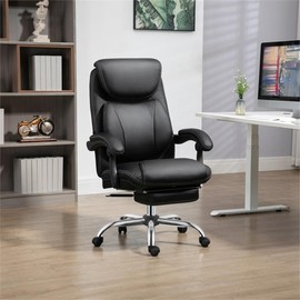 FansaFurn High Executive Computer Desk Chair, Back Office Chair with Lumbar Support, Headrest, Footrest, Black