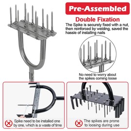 Fologtoo Lawn Aerator Tool, 43.3" Pre-Assembled Lawn Aerator with 12 3.5" Lengthened Iron Spikes, Efficient Manual Grass Spikes Aerator for Yard Aerating, Garden Tools, Easy to Use