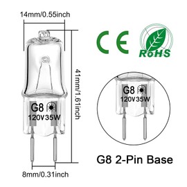 Halogen G8 Light Bulb 35W 120V T4 JCD Type Bi-Pin Base (12 Pack) Dimmable for Under Cabinet Puck Lighting, Warm White 2700K