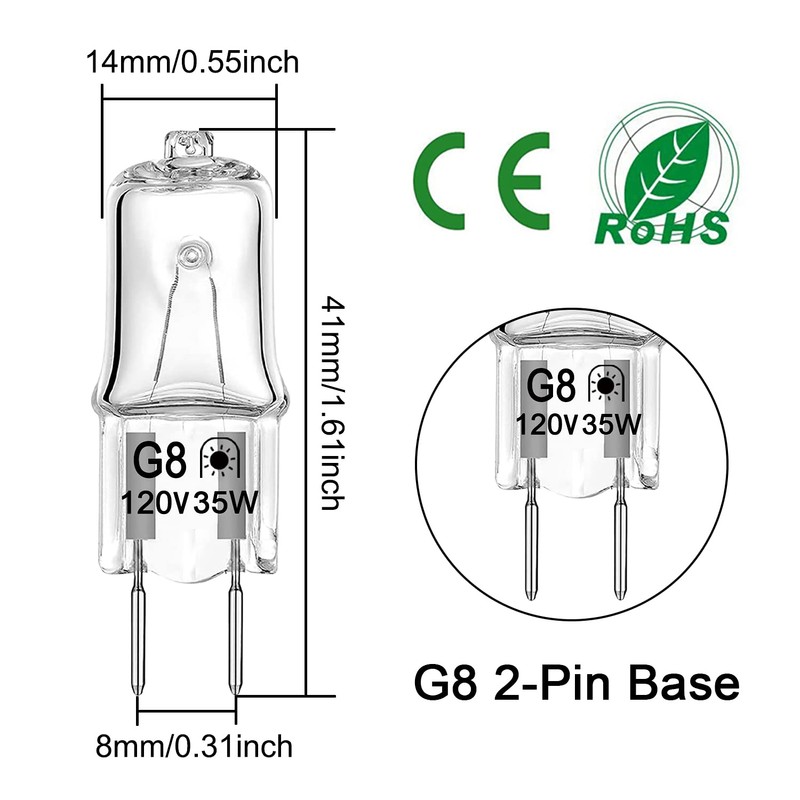 Halogen G8 Light Bulb 35W 120V T4 JCD Type Bi-Pin