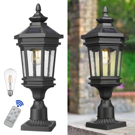 Darkaway Solar Post Lights Lamp Outdoor Pole Light Fixture, Dusk to Dawn Aluminum Lamp Post with Remote, Solar Pole Lamp Fence Deck Post Lighting for Huose Garden, Patio, Pathway