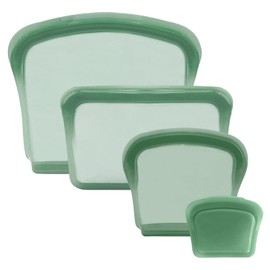 KVK 4 Pack Reusable Snack Bags, Dark Green Flat Model Multi-Use Reusable Snack Bags Transparent Food Container, Premium Silicone Bags for Food Storage Freezer Microwave Oven Dishwasher Safe