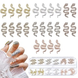 24 3D Snake Nails Charm Street Stone Nail Metal Make Nails Jewellery Art Jewellery Flashed Stone Nails Art Decorative Jewellery Nail Accessories (Rhinestone)