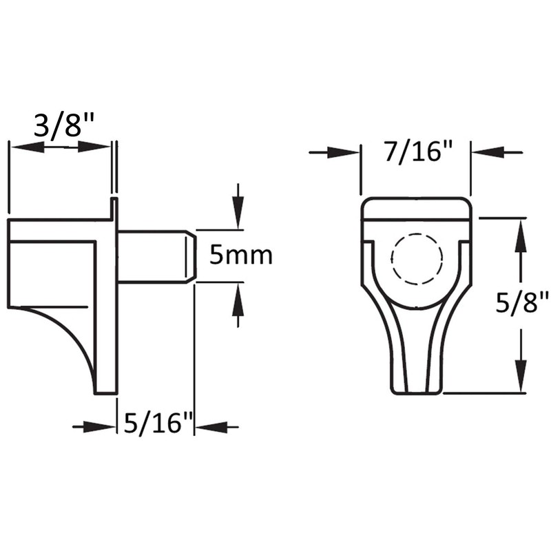 5mm Bracket Style Cabinet Shelf Support Pegs - White Plastic
