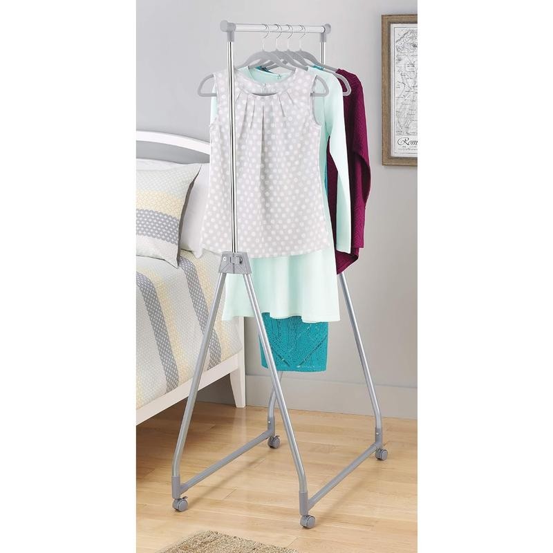 Foldable Garment Rack - Rolling Clothes Rack - Adjustable Height