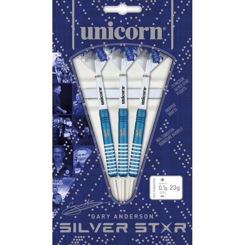 Unicorn Steel Tip Darts Set | Gary Anderson Blue Silver