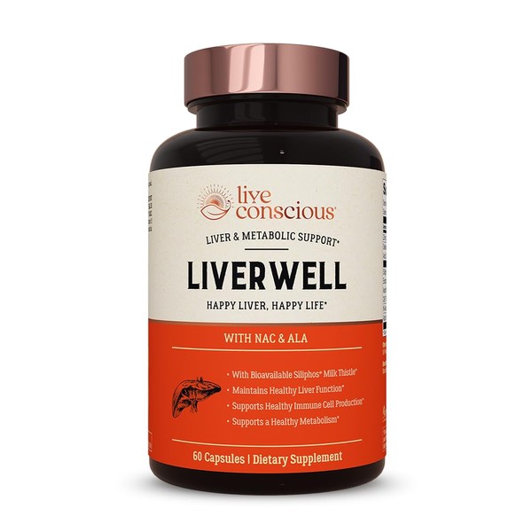 LiverWell Liver Cleanse, Rejuvenation, Metabolic Support - Liver Supplement for Liver Health w/Highly Bioavailable Milk Thistle Extract, N-Acetyl Cysteine, Alpha Lipoic Acid, Zinc, Selenium - 60 Caps