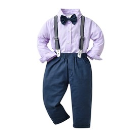 Volunboy Baby Boy Gentleman Suits 4-5T Purple Long Sleeve Suspenders Bowtie Pants Set Wedding Ring Bearer Dress Outfit (Purple, 4-5T)