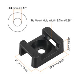 sourcing map 250pcs Cable Tie Base Saddle Type Mount Wire Holder, 22.3x15.9x9mm Wire Clips Organizer Holders Clamps for Electronic Wires Organized, Black 0.17" Dia