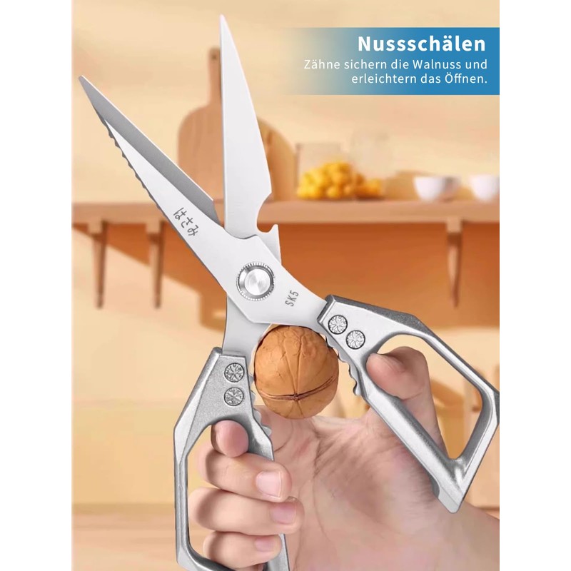Multifunctional kitchen scissors made of stainless steel, sharp blade: robust