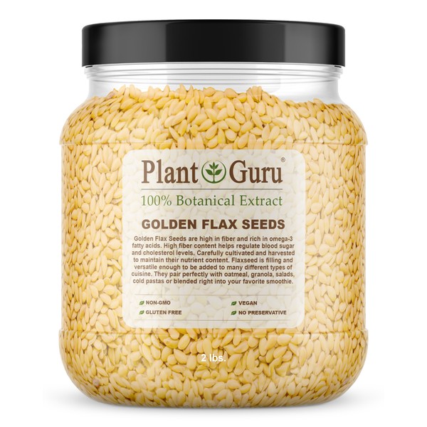 Golden Flax Seeds Whole 2 lbs. Jar Bulk NON GMO 100% Pure Linseed Flaxseed