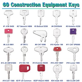MOUNTPARTS 60 Heavy Equipment Keys Set Kubota JCB Cat Yanmar Bobcat Case Volvo IHI JLG Hyst