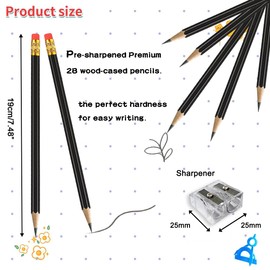 Adhere 25pcs Woodcase Pencilswith Eraser Premium Pre-Sharpened Hexagon Graphite 2B pencils ideal for home, office, or classroom writing with a Free Sharpener (Black・25pcs)