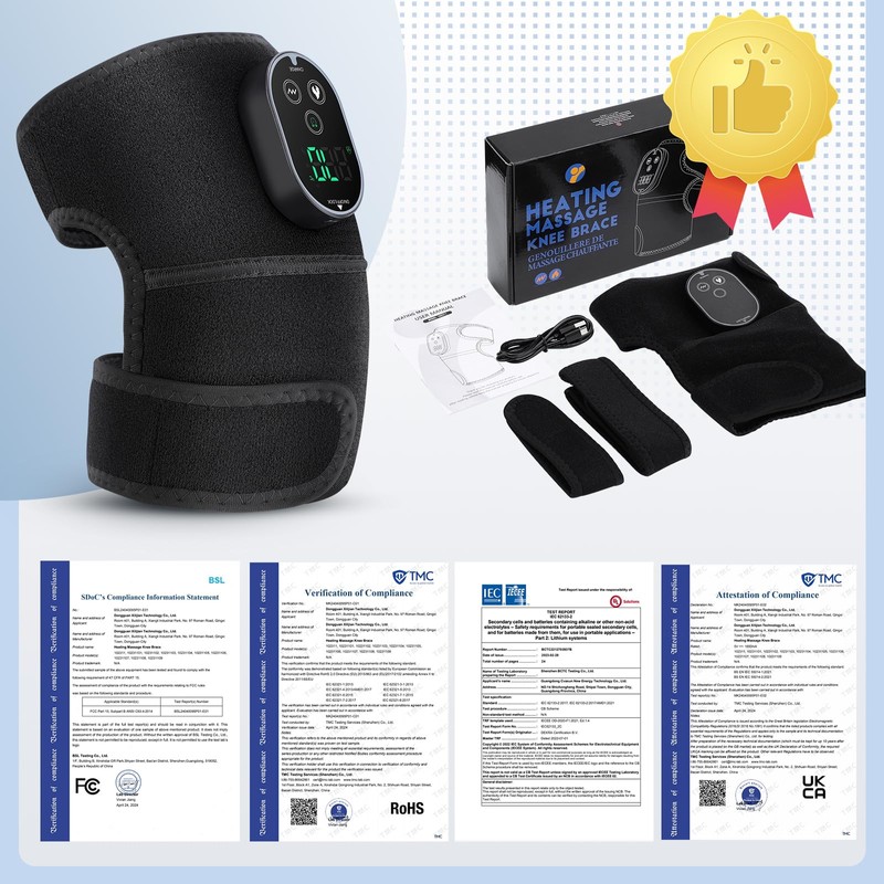 Cordless Knee Massager with Heat, Heating Pad for Knee Shoulder