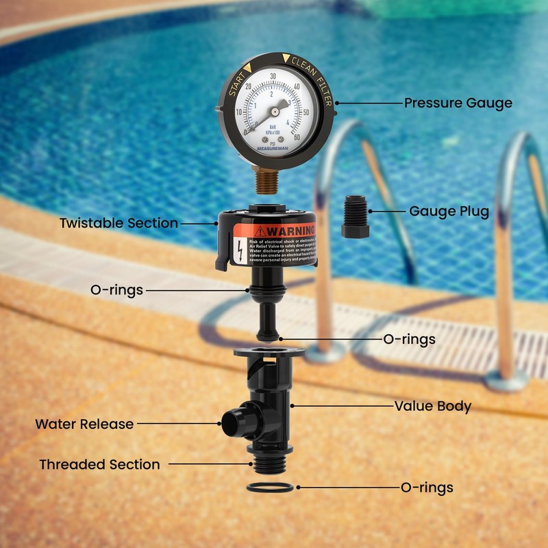 MEASUREMAN Manual Air Relief Valve, Pool Filter Valve with Pressure
