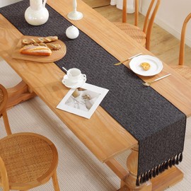 Alsoo Table Runner 36 Inches Long Rustic Small Table Runners with Tassels Boho Farmhouse Table Runners for Table Decor, Holiday Party and Wedding, 13x36 Inches, Black